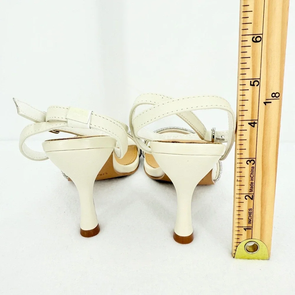 Lisa Vicky Gem V Women's Cream Square Toe Rhinestone Strap Heels Size 6M NWOB